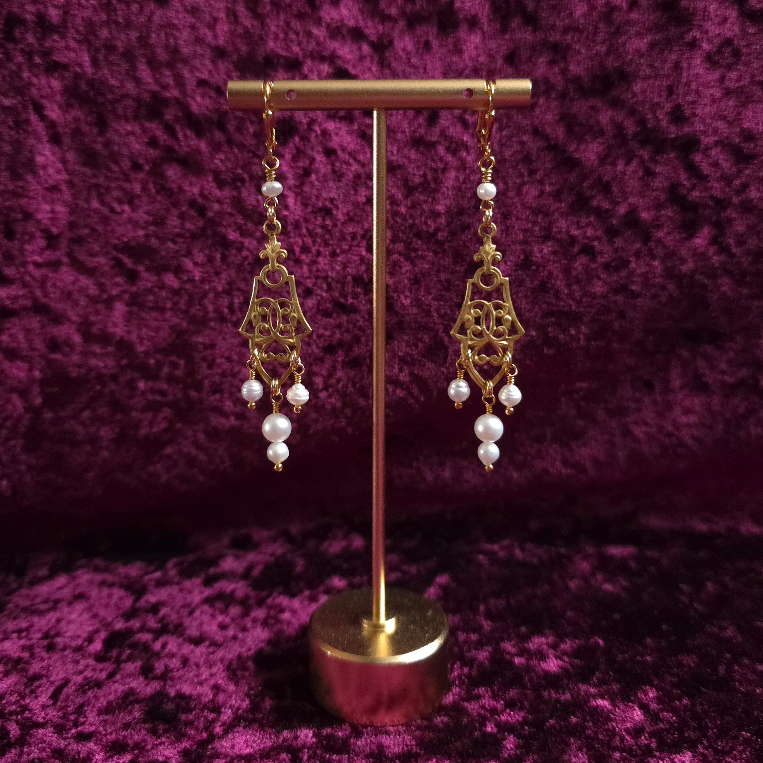 TIDE | Gold & Pearl Renaissance Inspired Earrings with Stainless Steel Lever Back