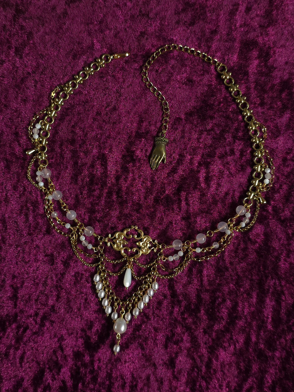 RELINQUISH | Gold, Rose Quartz & Pearl Renaissance Inspired Choker