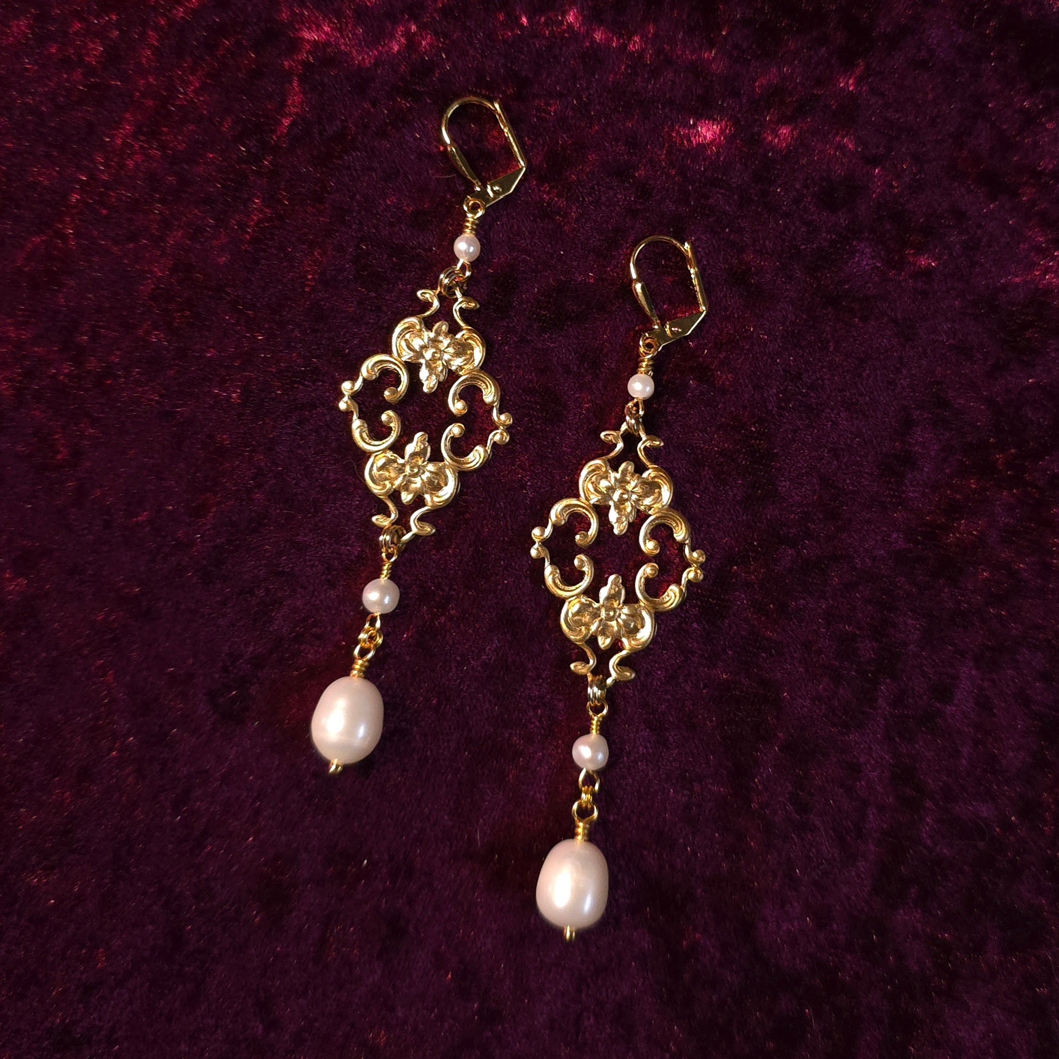 BOUND | Gold & Freshwater Pearl Renaissance Inspired Earrings with Stainless Steel Lever Back