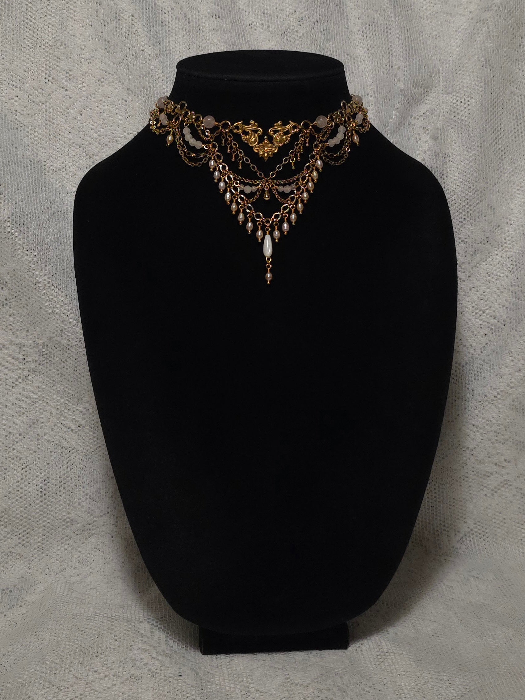 DAWN | Gold & Rose Quartz Louvre Inspired Statement Choker
