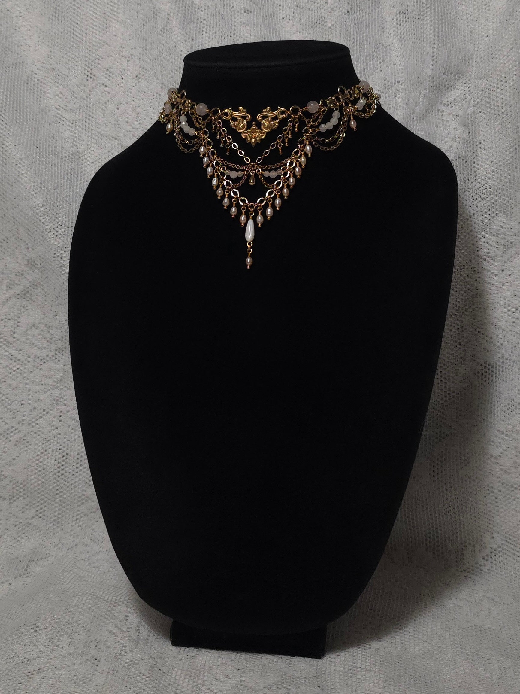 DAWN | Gold & Rose Quartz Louvre Inspired Statement Choker