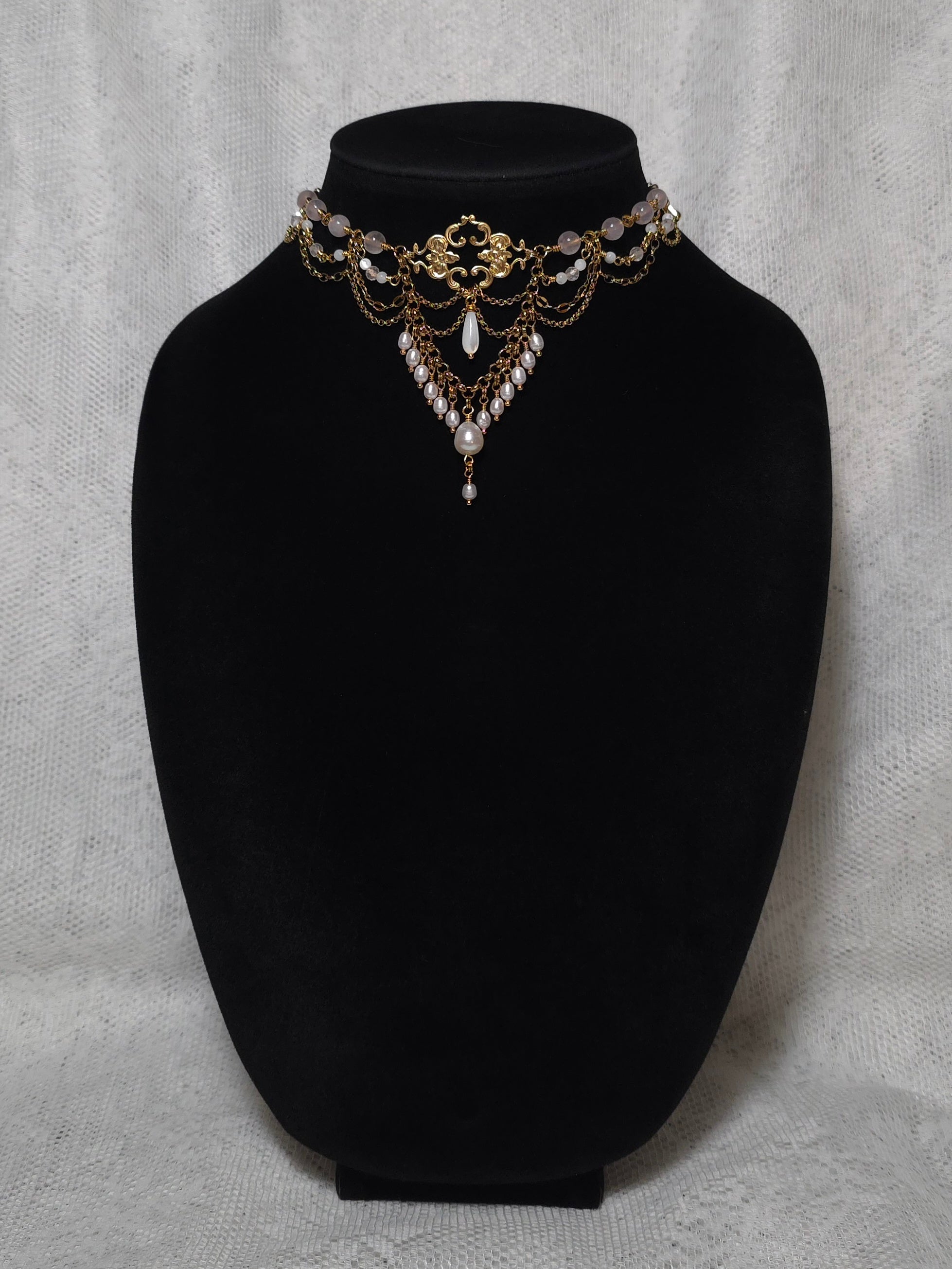 RELINQUISH | Gold, Rose Quartz & Pearl Renaissance Inspired Choker