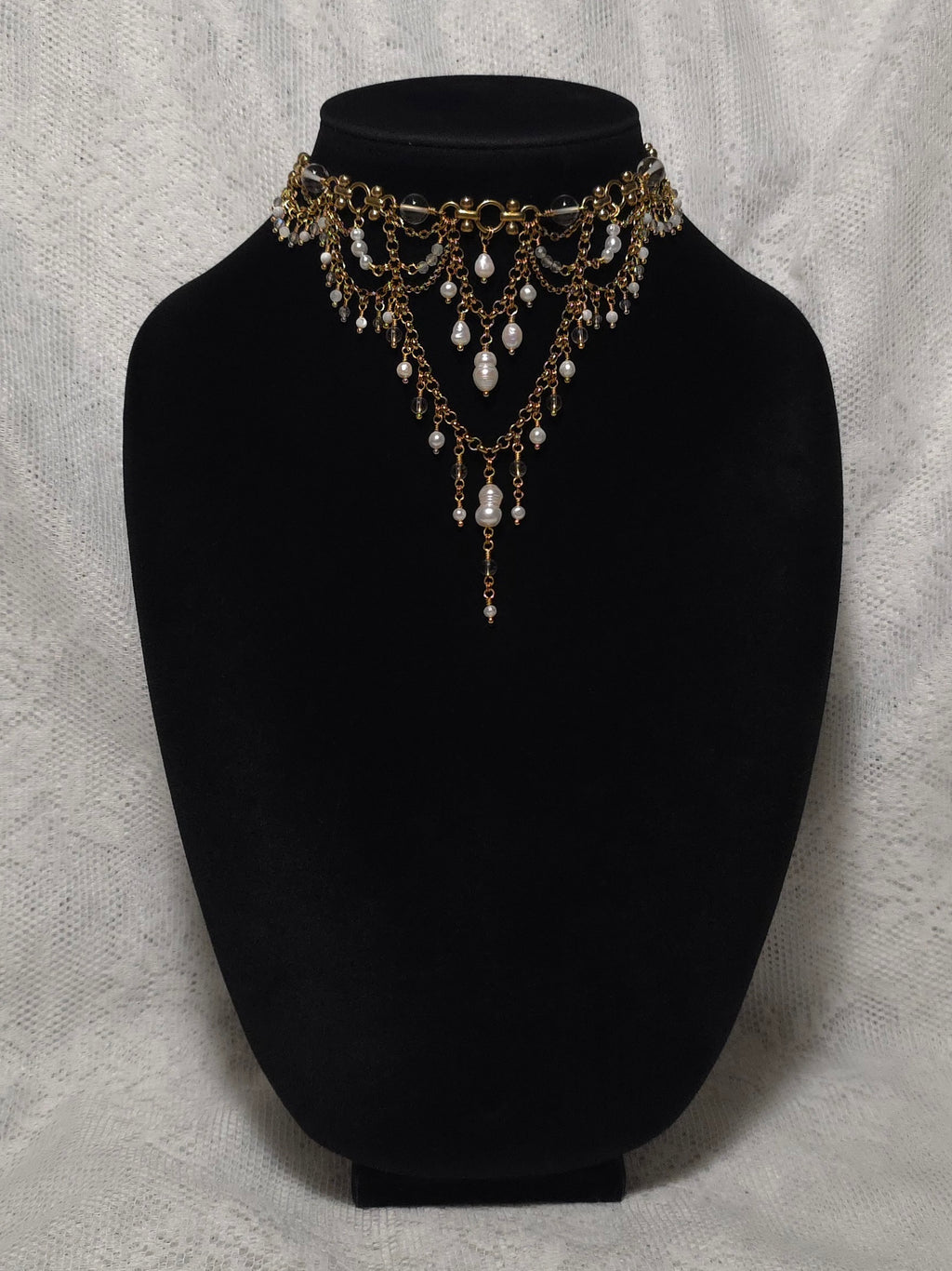 SEBASTIAN | Gold & Clear Quartz Louvre Inspired Statement Choker