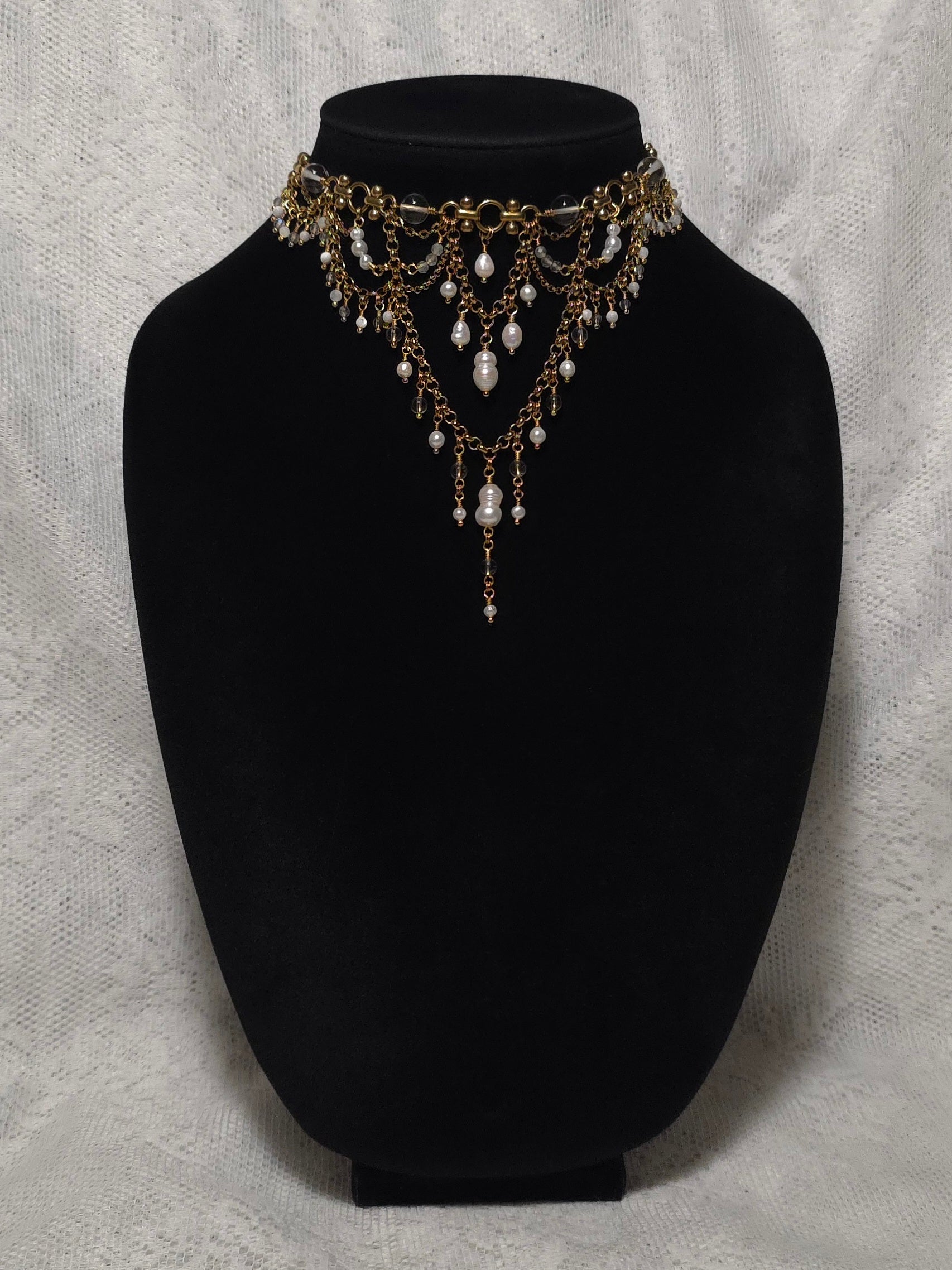 SEBASTIAN | Gold & Clear Quartz Louvre Inspired Statement Choker