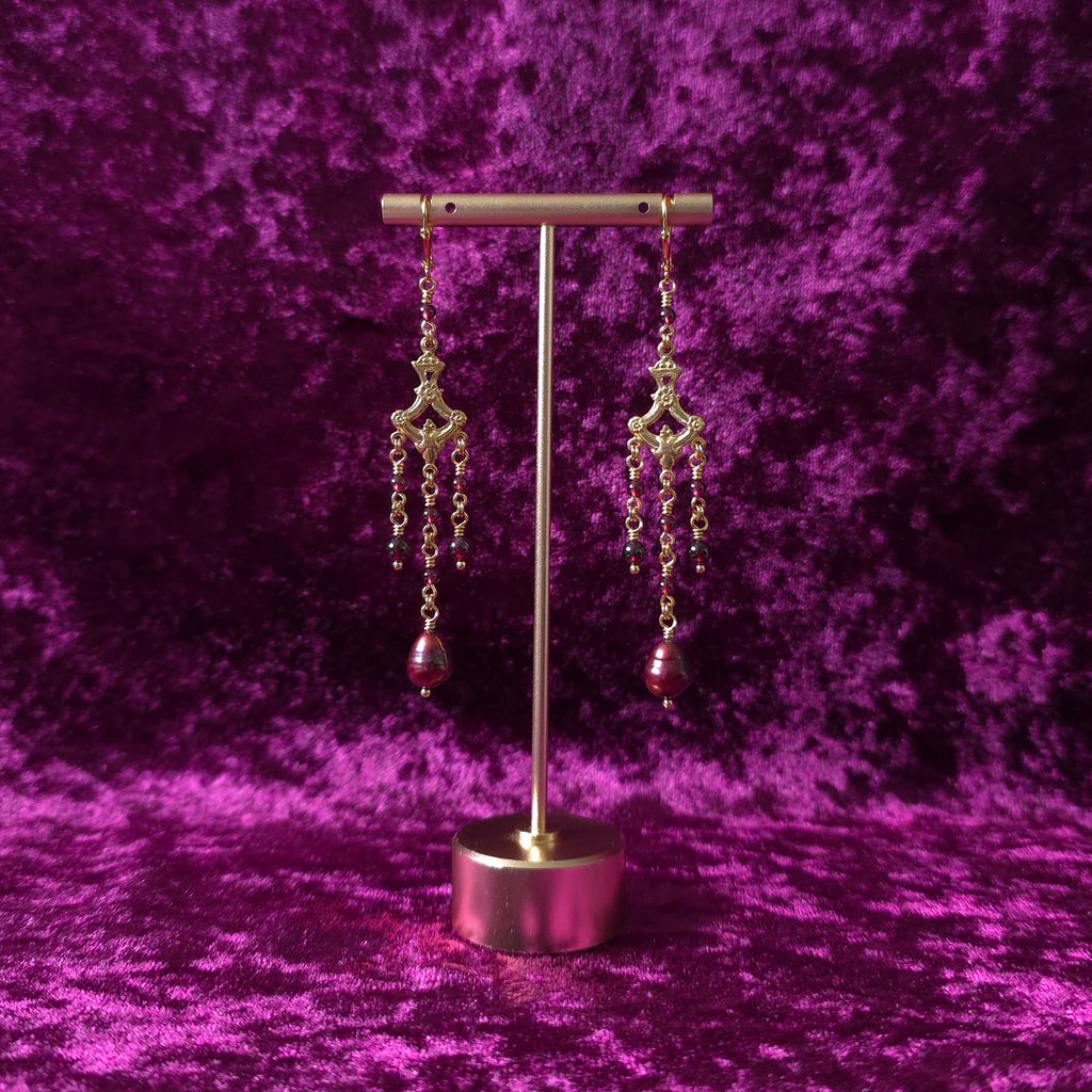 INKY WINE | Garnet & Red Pearl Renaissance Inspired Earrings