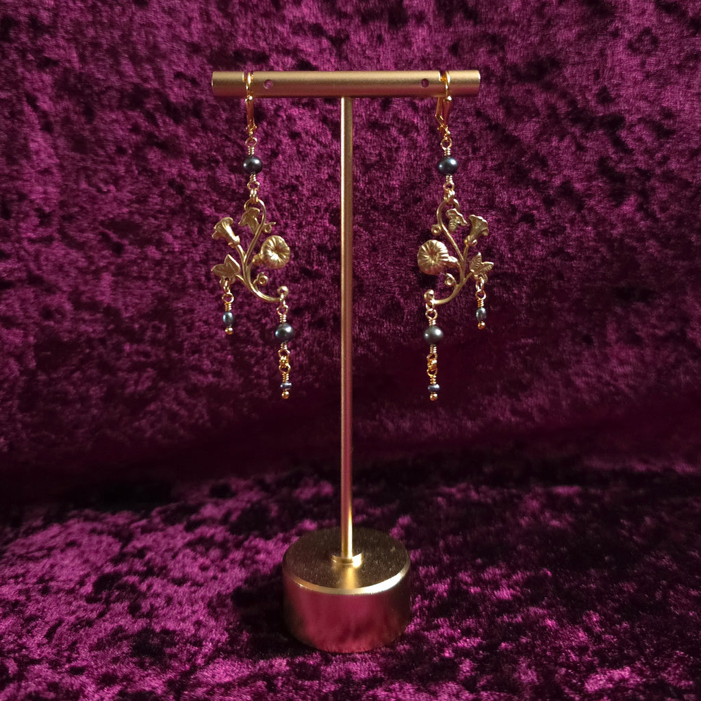 CUSP | Gold & Black Pearl Renaissance Inspired Earrings with Stainless Steel Lever Back