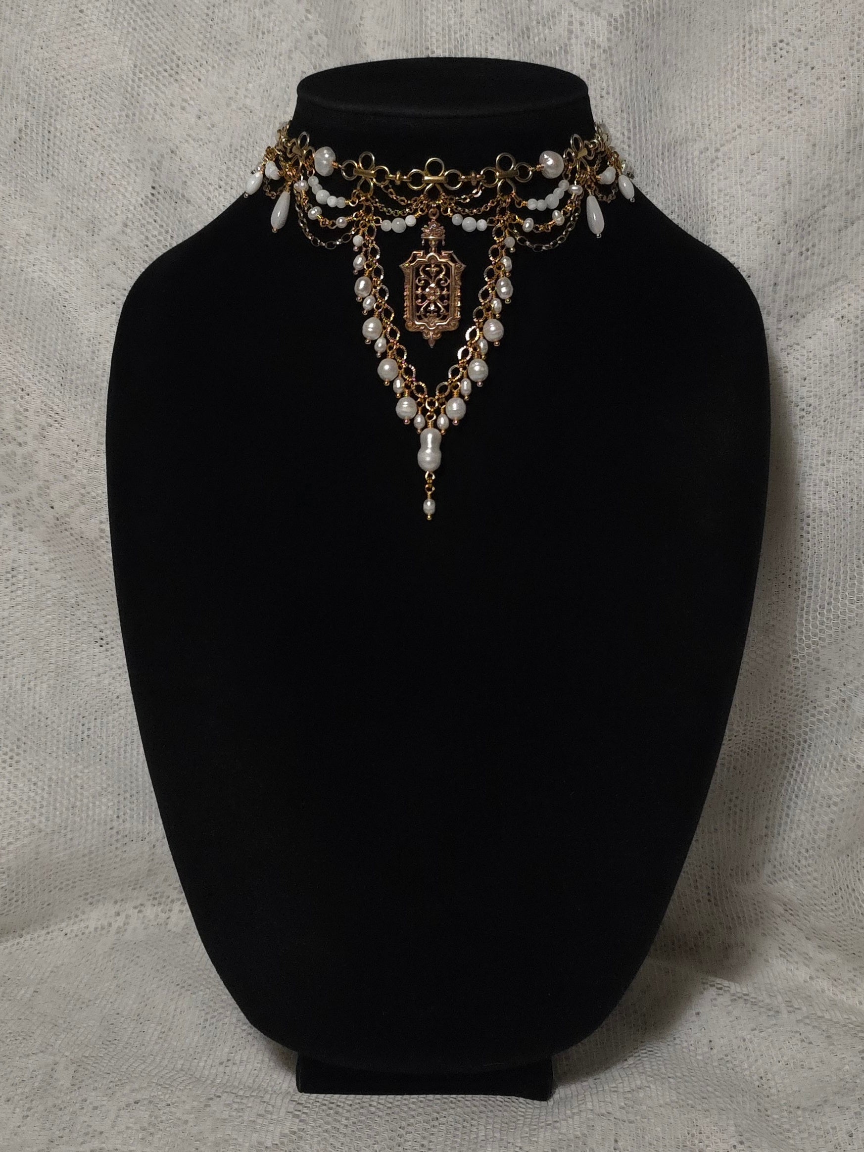 INFINITE BATHS | Gold & Pearl Renaissance Inspired Statement Choker