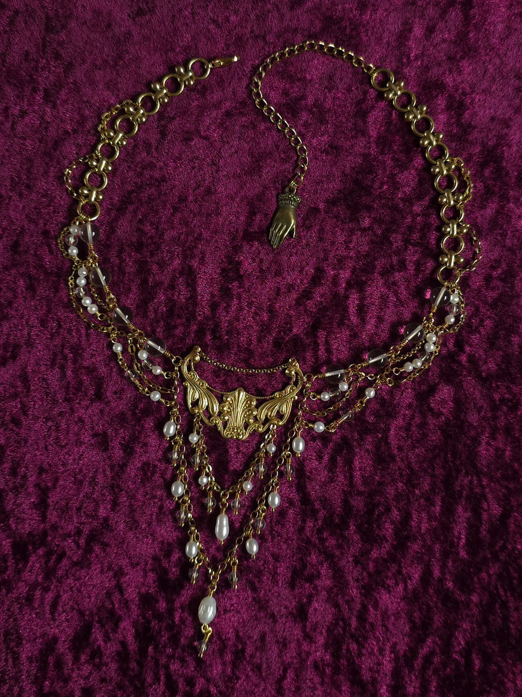 MOONLIT EFFULGENCE | Gold, Clear Quartz & Pearl Renaissance Inspired Choker