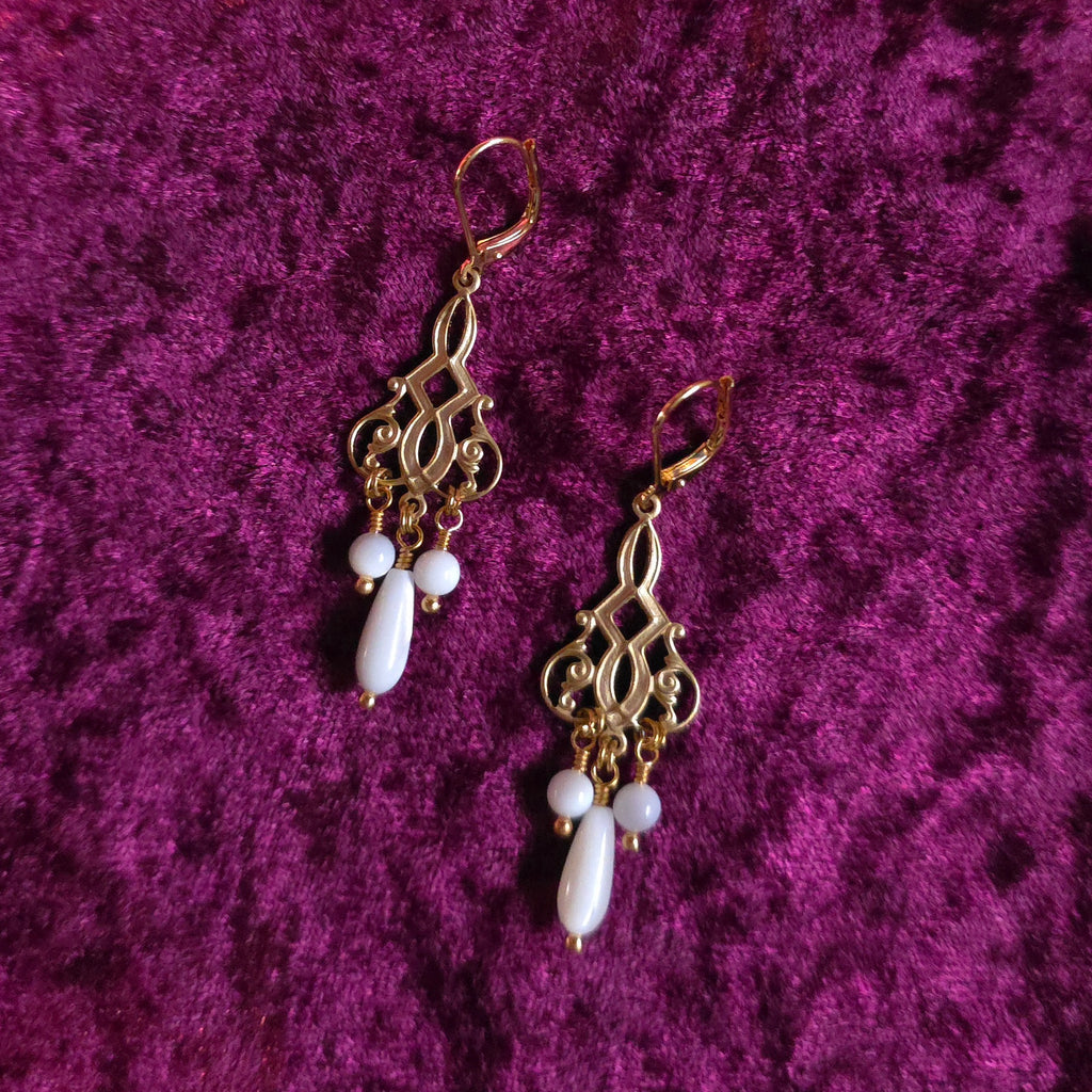 PROPHECY | Gold & Mother of Pearl Renaissance Inspired Earrings with Stainless Steel Lever Back
