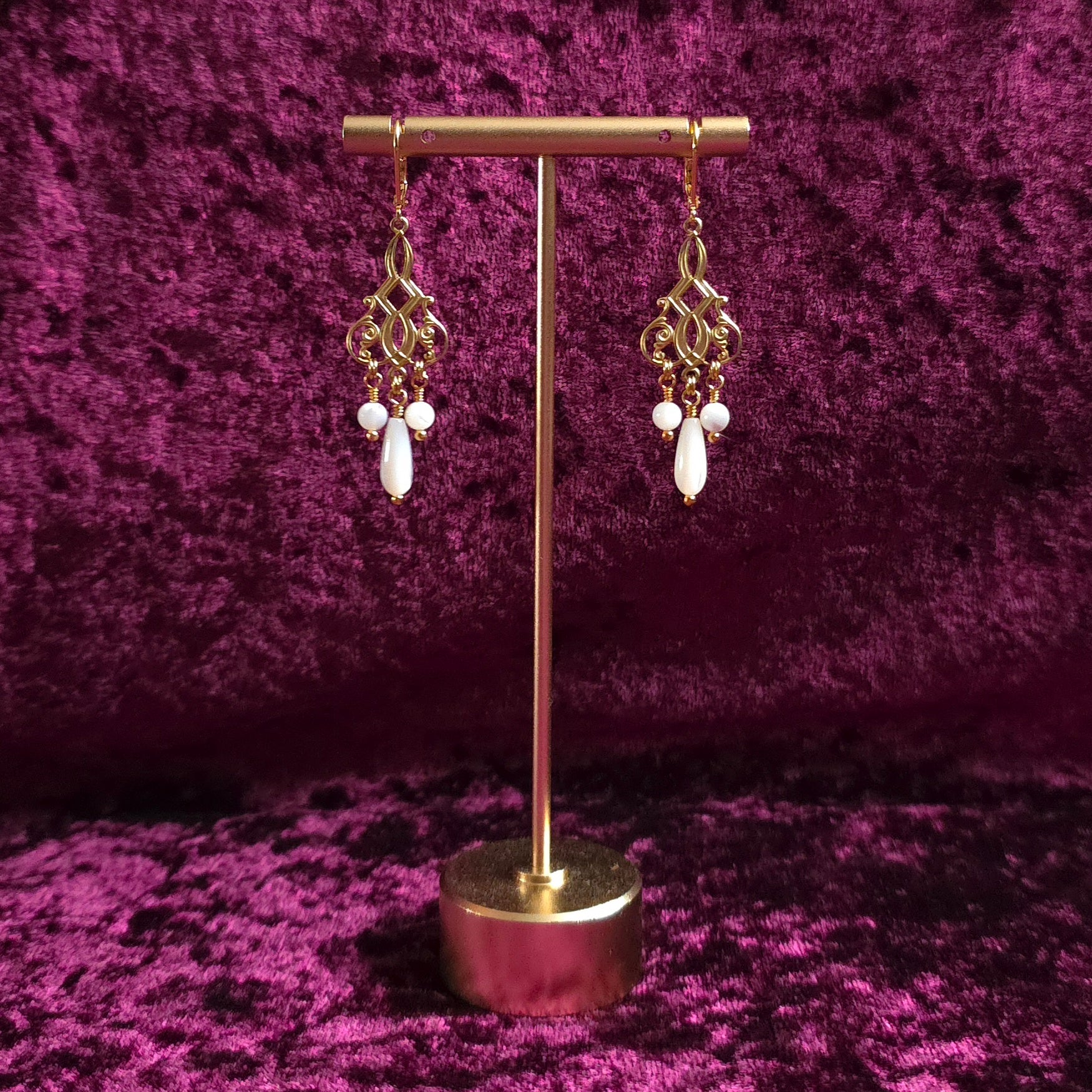 PROPHECY | Gold & Mother of Pearl Renaissance Inspired Earrings with Stainless Steel Lever Back