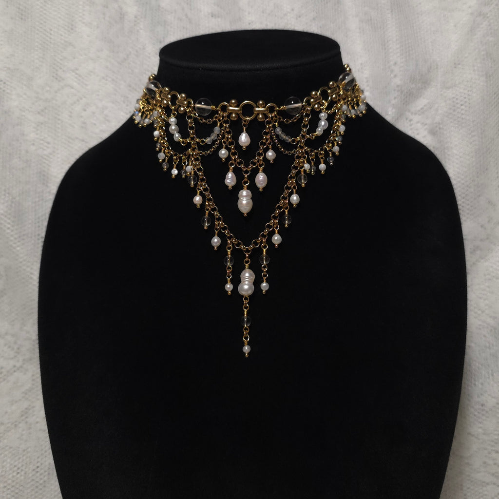SEBASTIAN | Gold & Clear Quartz Louvre Inspired Statement Choker