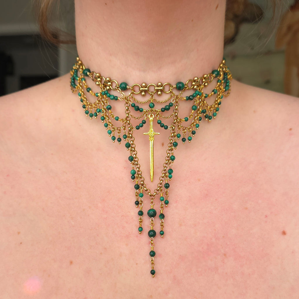 HIGHTOWER | Gold & Malachite Medieval Inspired Brass Choker