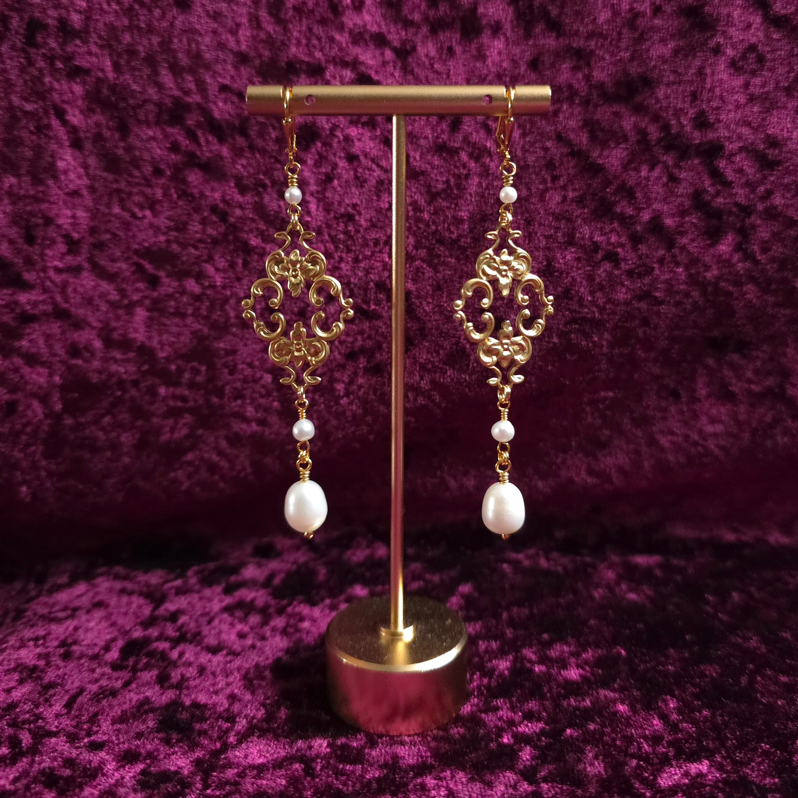 BOUND | Gold & Freshwater Pearl Renaissance Inspired Earrings with Stainless Steel Lever Back