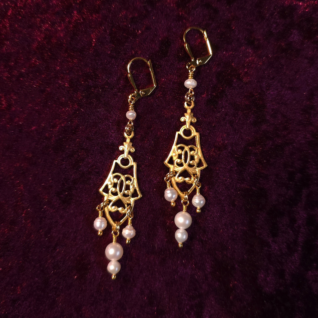 TIDE | Gold & Pearl Renaissance Inspired Earrings with Stainless Steel Lever Back