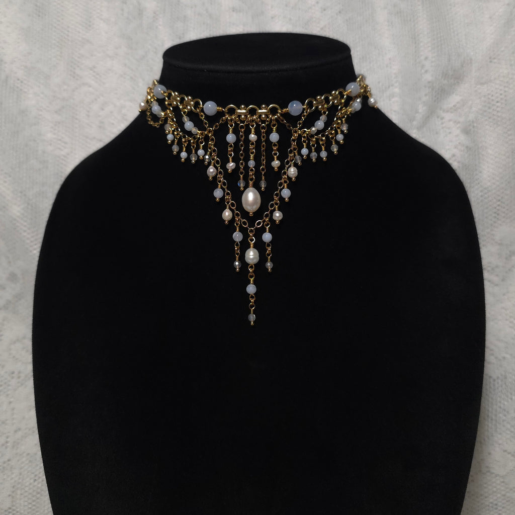 ADORATION | Gold & Blue Lace Agate Louvre Inspired Statement Choker