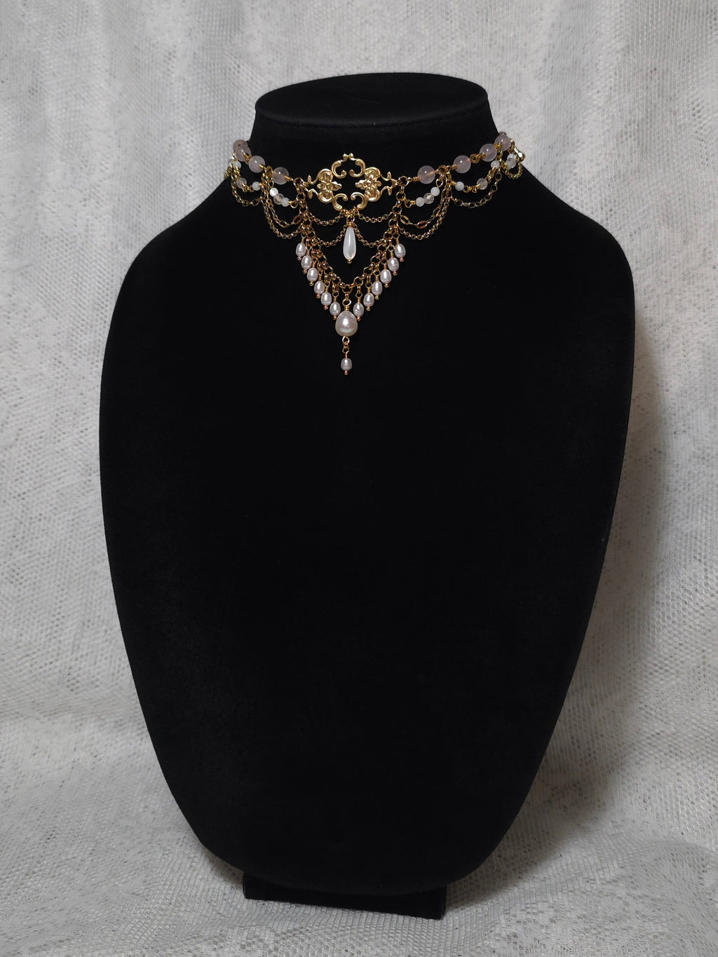RELINQUISH | Gold, Rose Quartz & Pearl Renaissance Inspired Choker