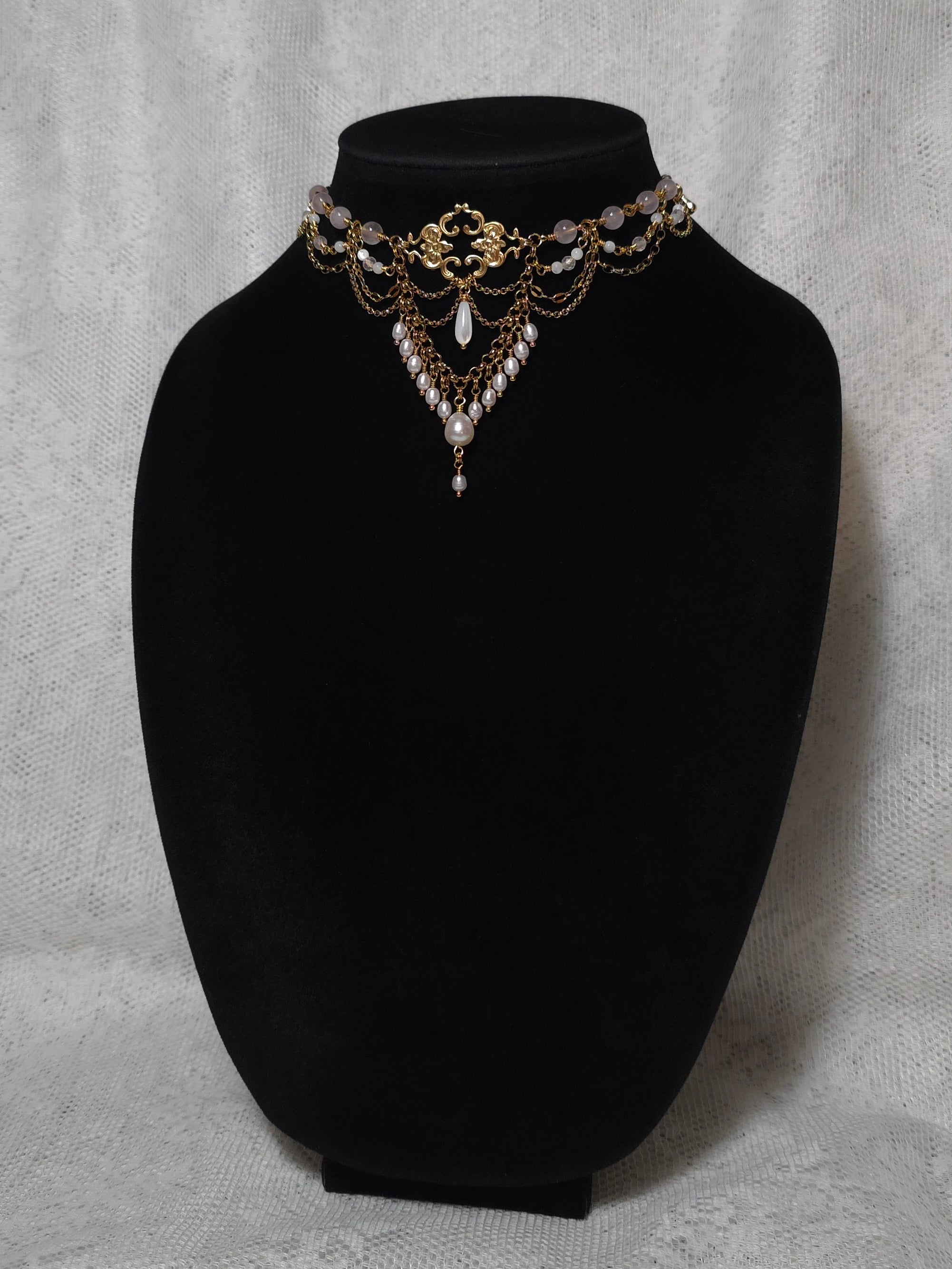 RELINQUISH | Gold, Rose Quartz & Pearl Renaissance Inspired Choker