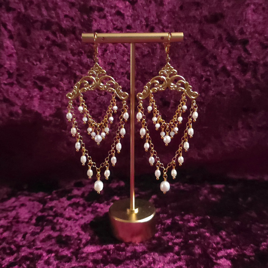 REMEMBRANCE | Gold & Pearl Renaissance Inspired Earrings with Stainless Steel Lever Back