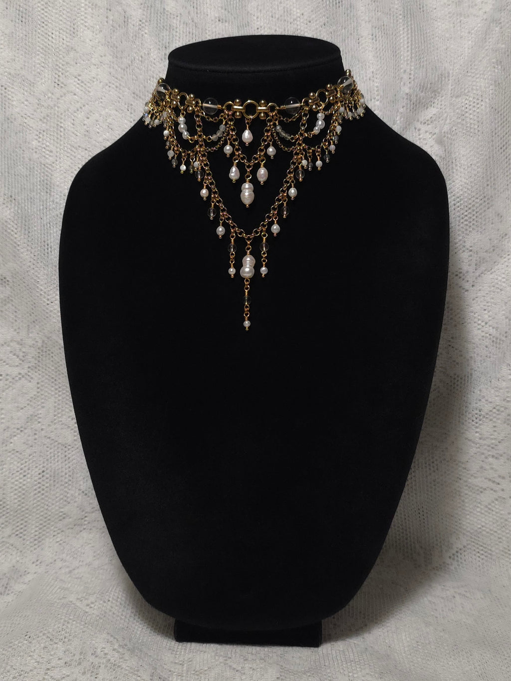 SEBASTIAN | Gold & Clear Quartz Louvre Inspired Statement Choker