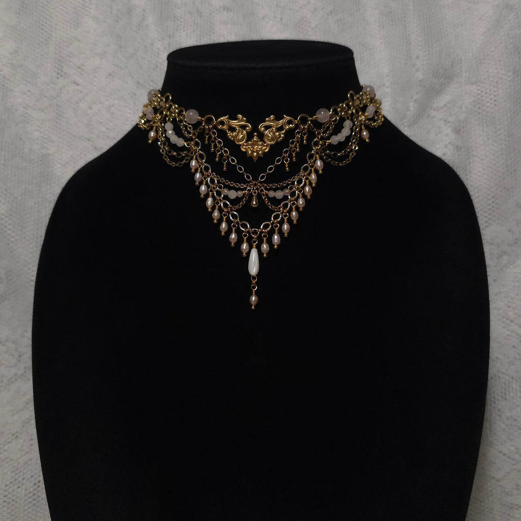 DAWN | Gold & Rose Quartz Louvre Inspired Statement Choker